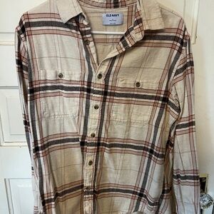 Old Navy Men's Casual Plaid Shirt - Cream and Brown
